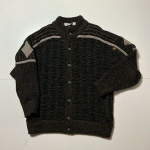Vintage Claude Reyner Paris Chunky Knit Military Fisherman Cardigan Sweater
